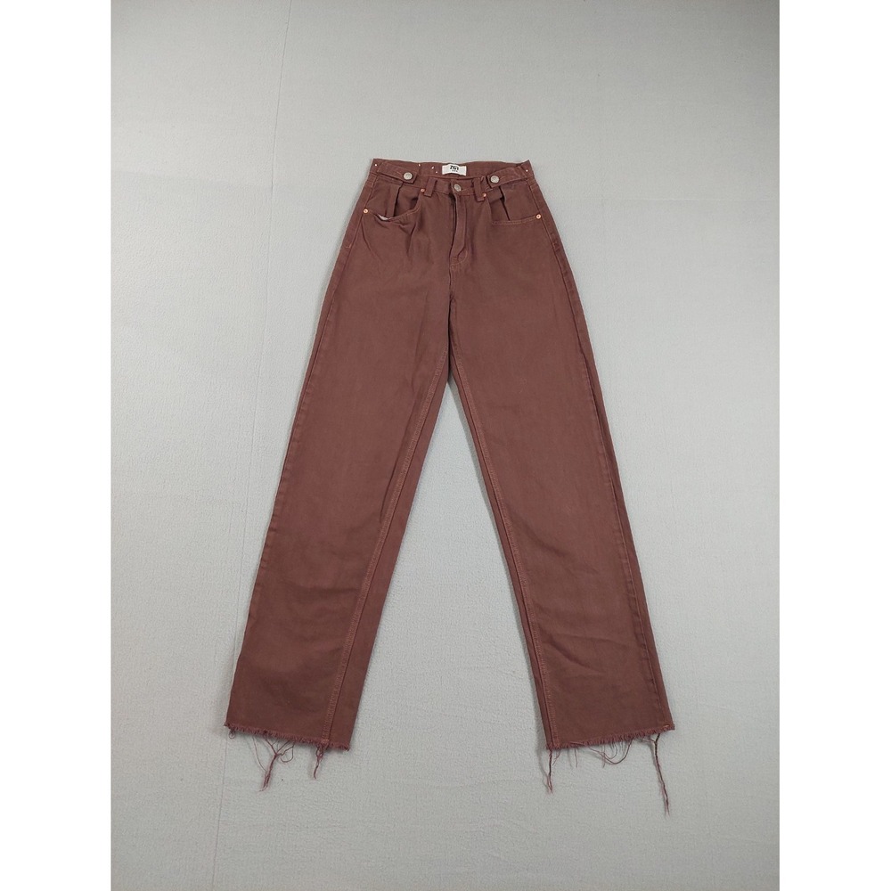 ZGY Denim Women Jeans 25‎ Maroon Zip Button Pockets High Rise Loose Fit Casual